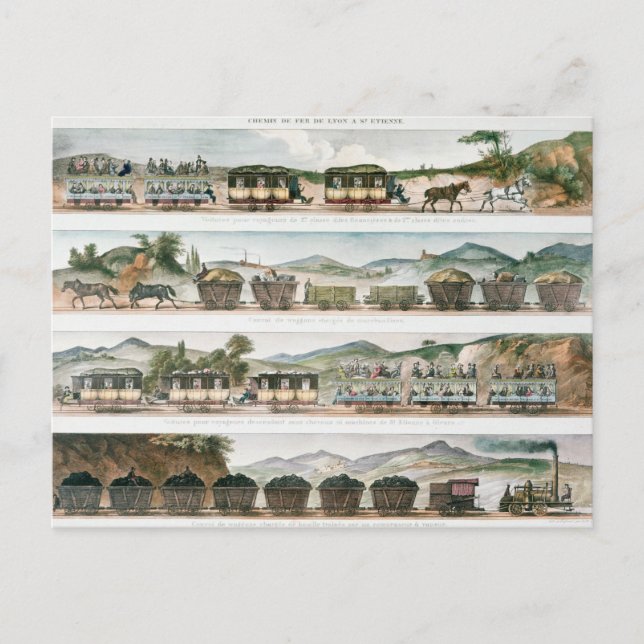 Carte Postale Passagers et fret sur la première ligne française (Devant)