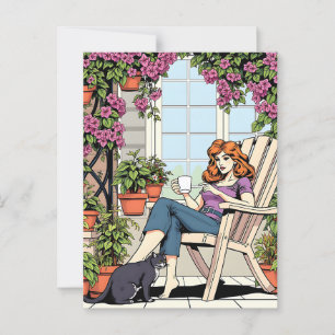 Carte Postale Passer du temps avec mon chat, café et Plantes