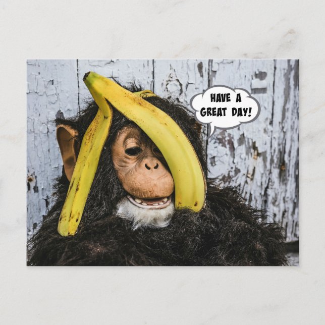 Carte Postale "Passez une excellente journée !" Chimpanzé heureu (Devant)