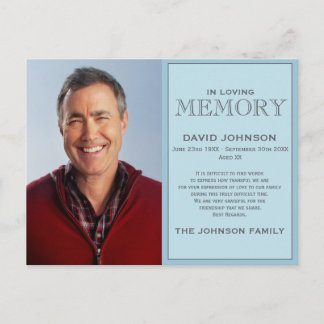 Carte Postale Pastel Blue Memorial Famille Remerciements