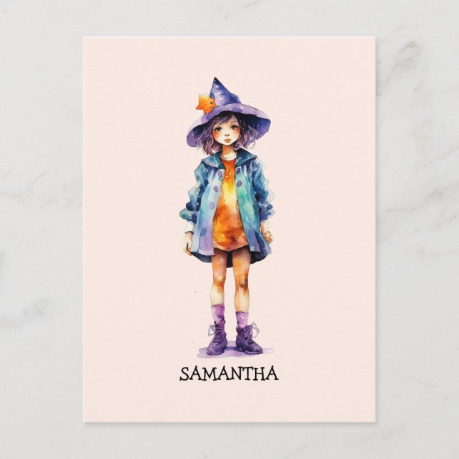 Carte Postale Pastel Cute Witch Girl Halloween esthétique (Devant)