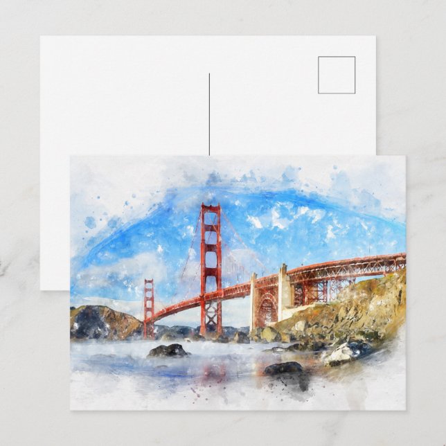 Carte Postale Pastel Golden Gate Bridge à San Francisco (Devant / Derrière)