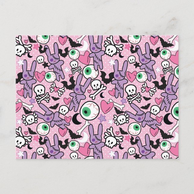 Carte Postale Pastel Goth Rockabilly Bunny Éffrayant (Devant)