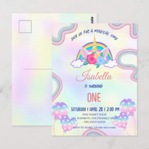 Carte Postale Pastel mignon Unicorns Rainbow Birthday Party