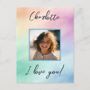 Carte Postale Pastel Photo personnalisée "I Love You" Nom person