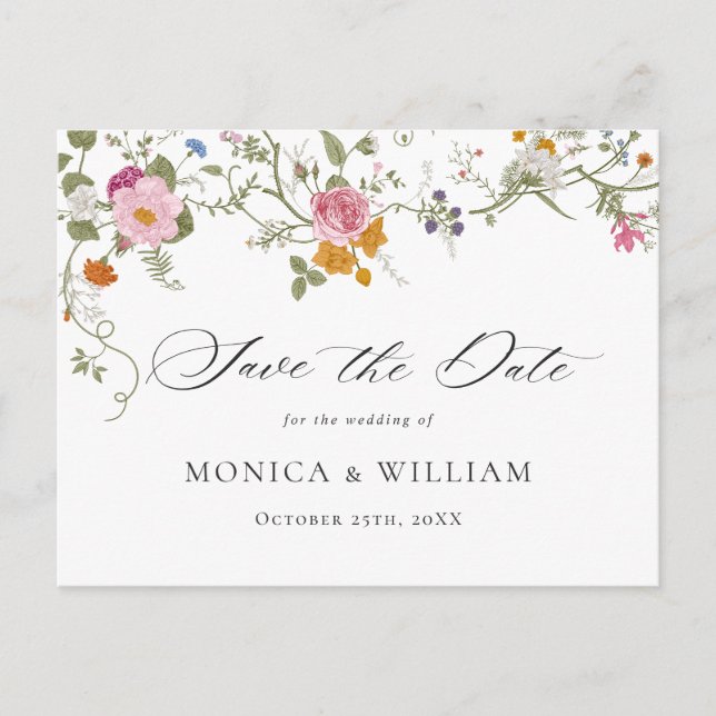 Carte Postale Pastel Pink Boho Floral Fleur sauvage Enregistrer  (Devant)