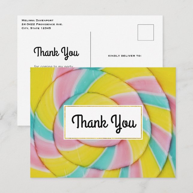 Carte Postale Pastel Rainbow Spiral Merci de bonbon (Devant / Derrière)