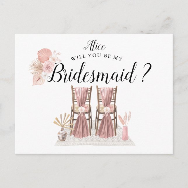 Carte Postale Pastel Tropical Foliage Bridesmaid (Devant)