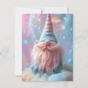 Carte Postale Pastel Unicorn Gnome / Gonk avec barbe rose bouffa