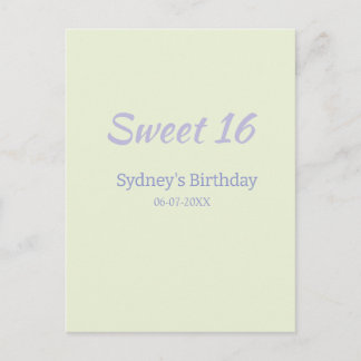 Carte Postale Pastel vert violet nom d'anniversaire 16 ans gras