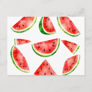 Carte Postale Pastèque à l'aquarelle fraîche sur fond blanc