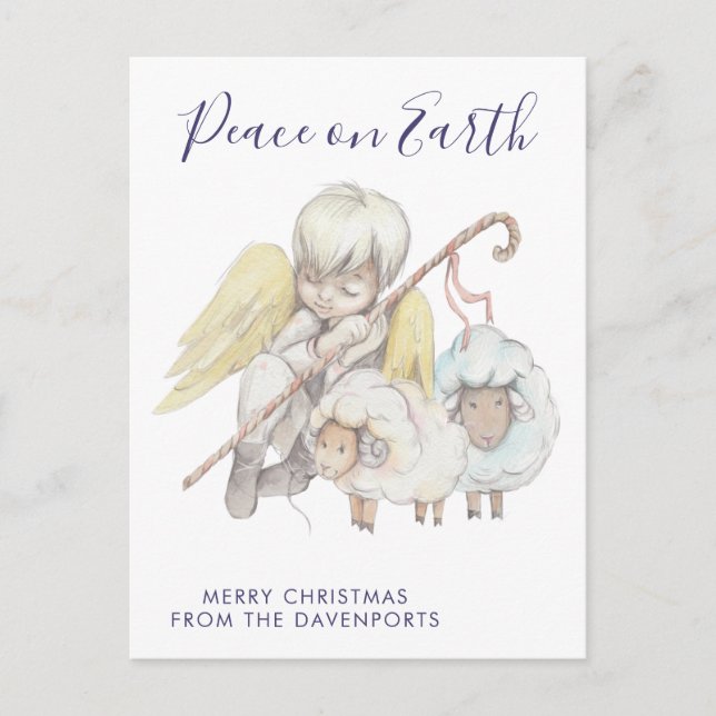 Carte Postale Pasteur de Noël Ange avec Mouton Vacances (Devant)