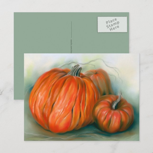 Carte Postale Patch citrouille Automne Trio Pastel Art (Devant / Derrière)