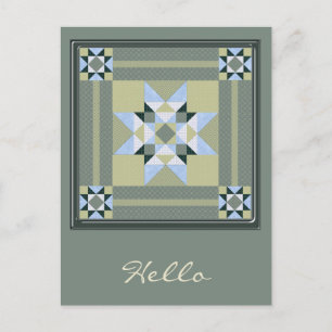 Carte Postale Patch étoile complexe en vert et bleu