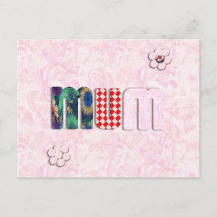 Carte Postale Patchwork 'MUM' sur Arrière - plan rose