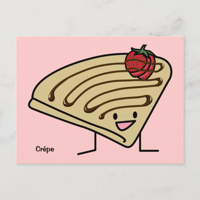 Carte Postale Pâte crêpe Fraise chocolat dessert français (Devant)
