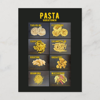 Carte Postale Pâtes Variations Ingrédients du restaurant italien