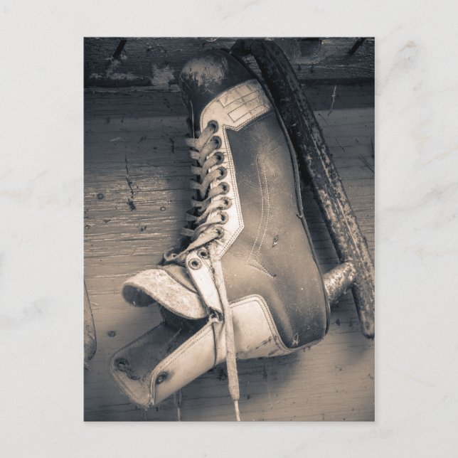 Carte Postale Patin vintage BW d'hockey (Devant)