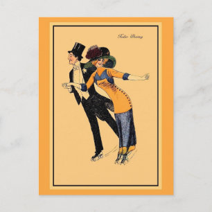 Carte Postale Patinage à rouleaux vintage des années 1900, resta