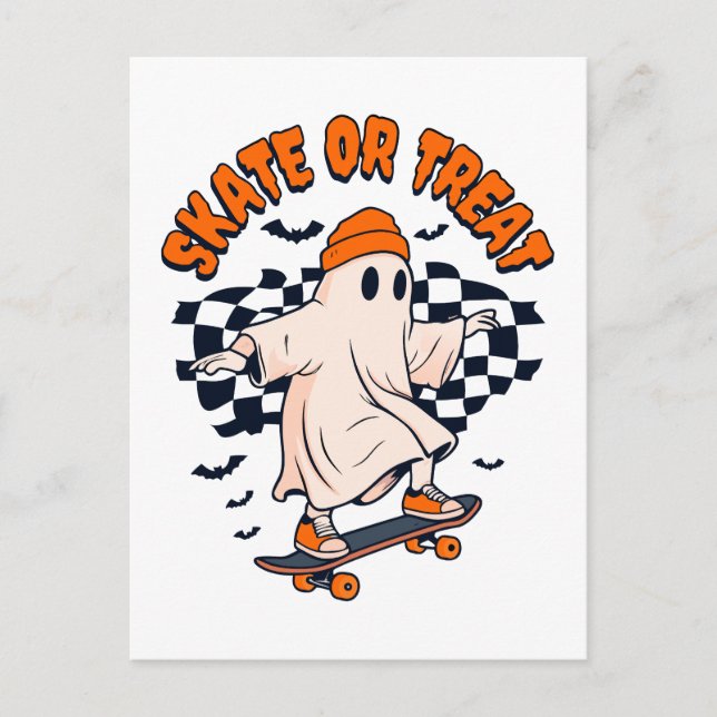 Carte Postale Patinage ou traitement du fantôme Halloween (Devant)