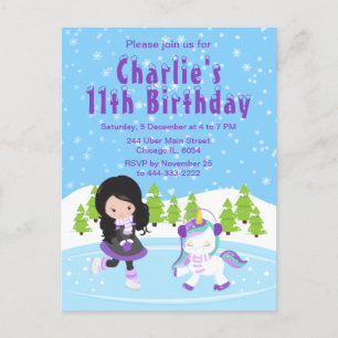 Carte Postale Patinage sur glace d'anniversaire en hiver Fille a