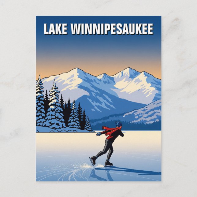 Carte Postale Patinage sur glace dans le lac Winnipesaukee Voyag (Devant)