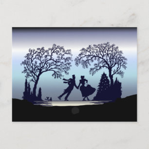 Carte Postale Patinage sur glace dans le parc - Silhouette
