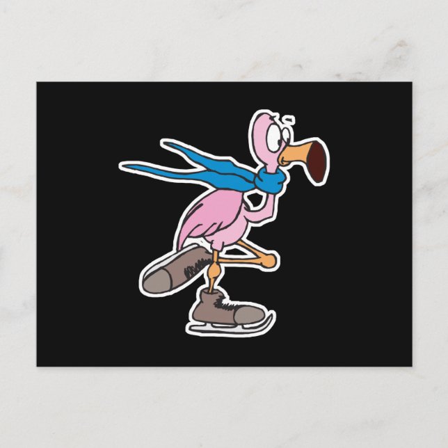 Carte Postale patinage sur glace flamingo rose (Devant)