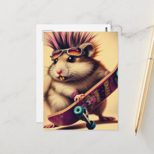 Carte Postale Patins à skateboard Hamster Retro