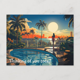 Carte Postale patio piscine au soleil surplombant Miami Beach