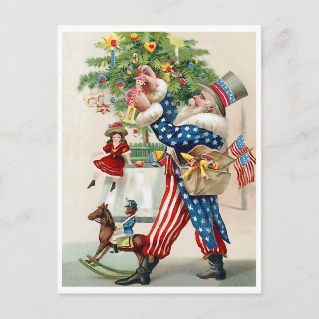 Carte Postale Patriote américain, Père Noël, décoration de Noël (Devant)