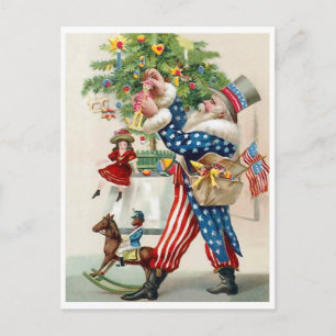 Carte Postale Patriote américain, Père Noël, décorer pour Noël