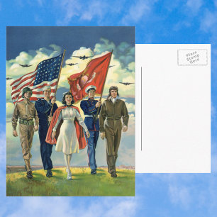 Carte Postale Patriote Vintage, Personnel Militaire Héros Fiers