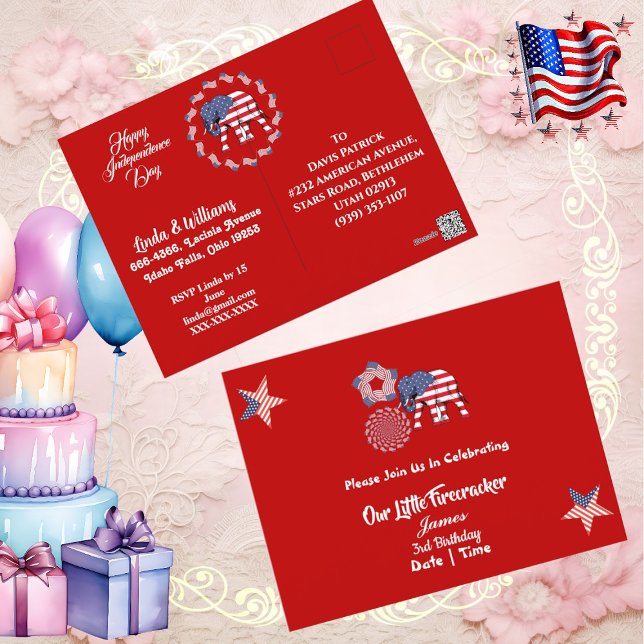 Carte Postale Patriotic Stars Little Firecracker Anniversaire In (Patriotic Stars Little Firecracker Birthday Invite)