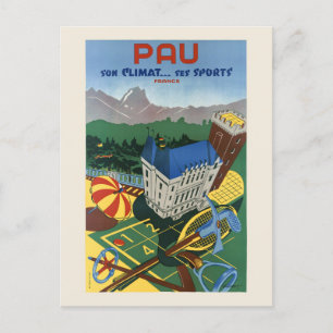 Carte Postale Pau son climat... ses sports Poster vintage 1935
