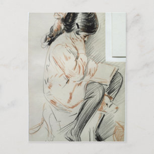 Carte Postale Paulette Reading Assis sur son chien de jouet