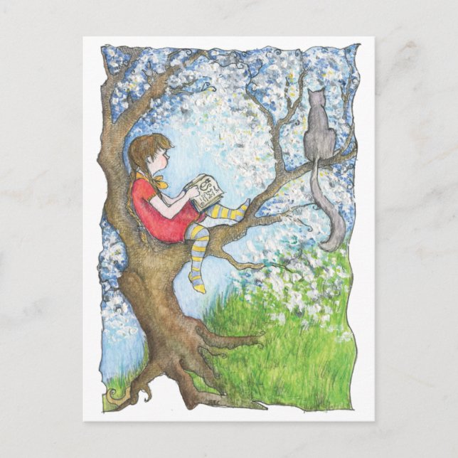 Carte Postale Pauline en train de lire l'arbre (Devant)