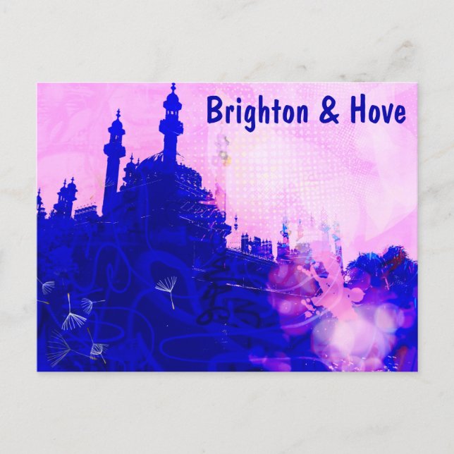 Carte Postale Pavillon Brighton bleu et rose - sérigraphie (Devant)