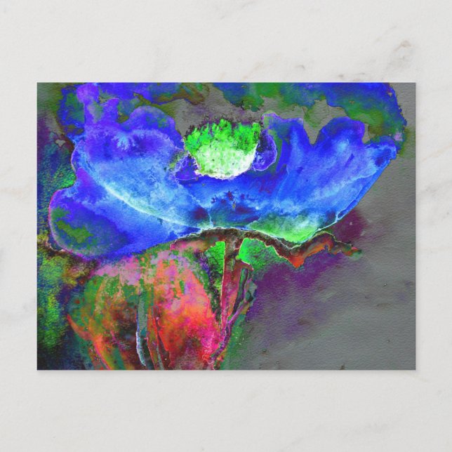 Carte Postale pavot bleu floral Abstrait (Devant)