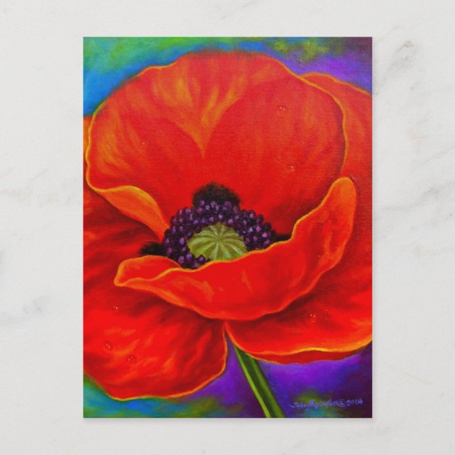Carte Postale Pavot Rouge Vibrant peinture Vibrant Art Blanc (Devant)