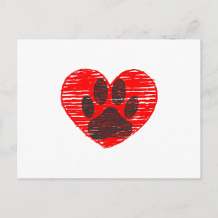 Carte Postale Paw Chien Croquis Dans Le Coeur Rouge