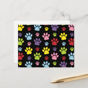 Carte Postale Paws Colorés, Motif Paw, Empreintes de pattes, Paw