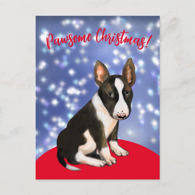 Carte Postale Pawsome noël avec un chiot de bullterrier! (Devant)