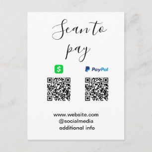 Carte Postale Paypal Cashapp scan pour payer QR ajoutez le nom d