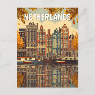 Carte Postale Pays-Bas Illustration Voyage Art Vintage