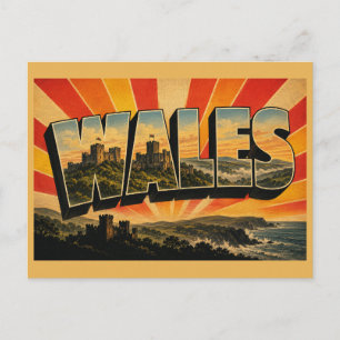 Carte Postale Pays de Galles Royaume-Uni Art de voyage vintage