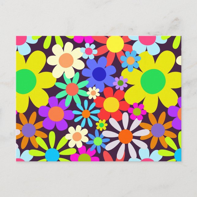 Carte Postale Pays des années 60 rétro Champ de marguerite flora (Devant)