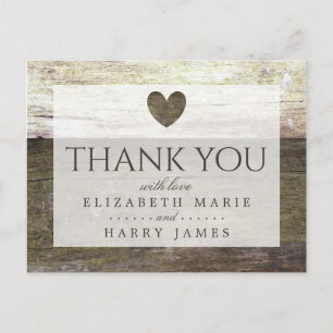 Carte Postale Pays Mariage de coeur de bois Merci