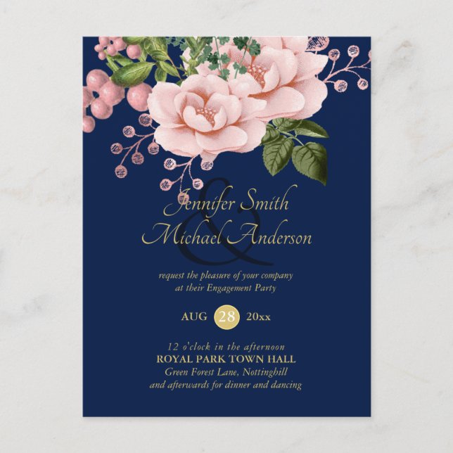 Carte Postale Pays Marine Bleu Bleu rose Roses Or FIANÇAILLES (Devant)