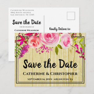 Carte Postale Pays rustique Enregistrer la date Faire-part flora